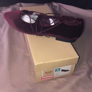 Nalia lace up burgundy velvet flat